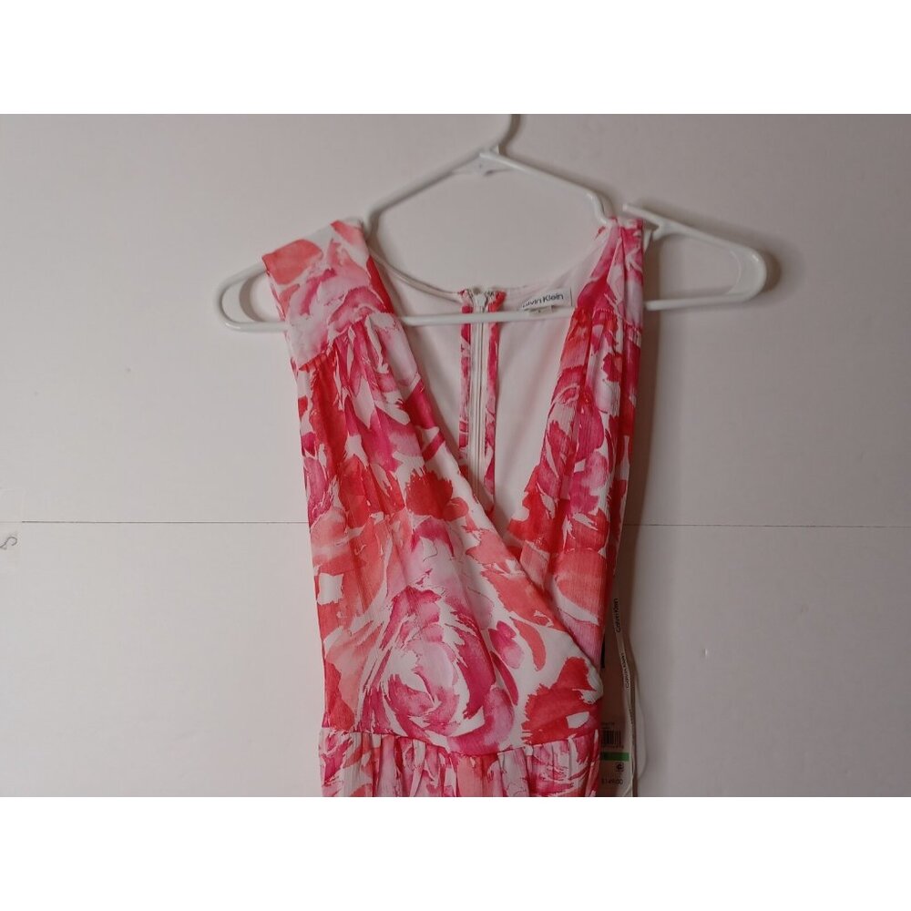 CALVIN KLEIN Womens White Lined Tie Belt Floral Sleeveless Dress Size 8 $149 - Picture 4 of 9